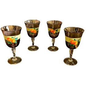 Set 4 Pear Jumbo Painted Goblets Black Tinted Heavy Twist Stem 8x4”